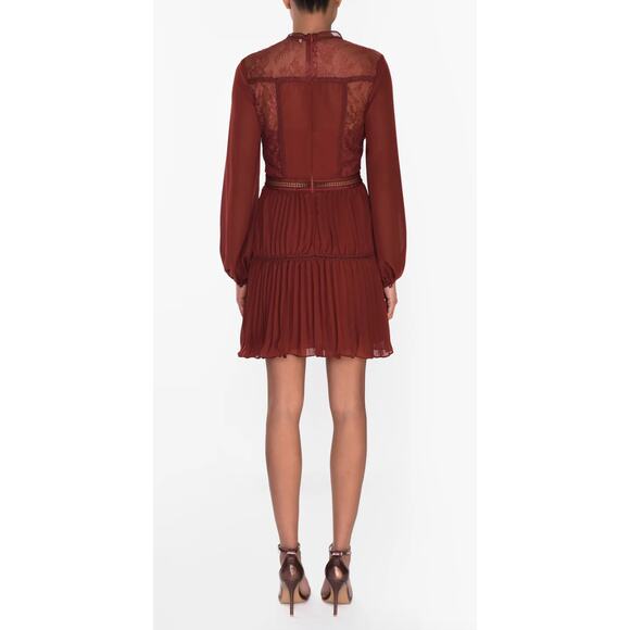 True Decadence Lena Burgundy Lace Pleated Mini Dress Sz US 8/UK 12 NWT Sheer - Picture 2 of 14